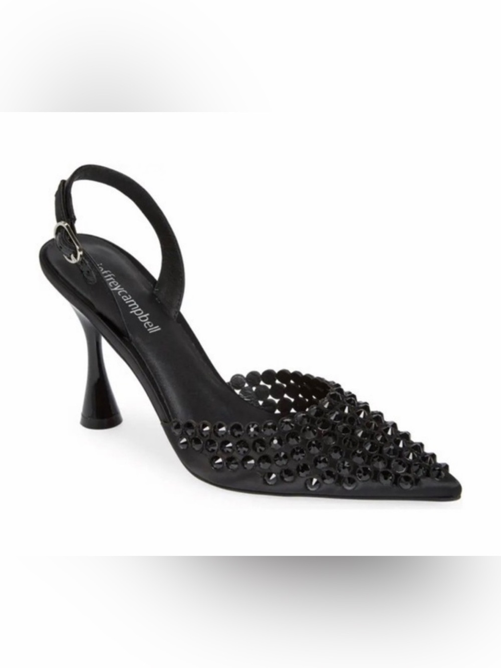 Jeffrey Campbell Shiner Slingback Rhinestone Pointed Toe Pump Black Heels Sz 9